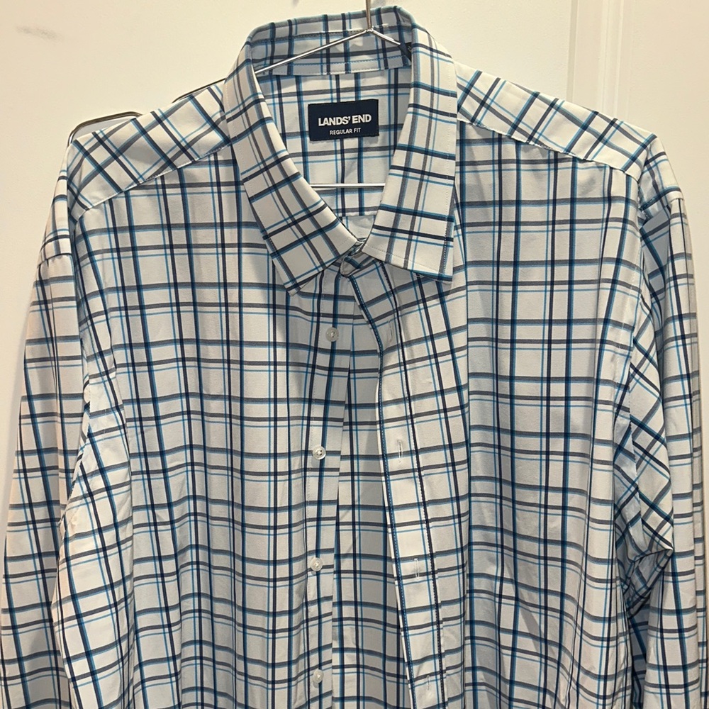 Lands' End White and Blue Checkered Men's Shirt